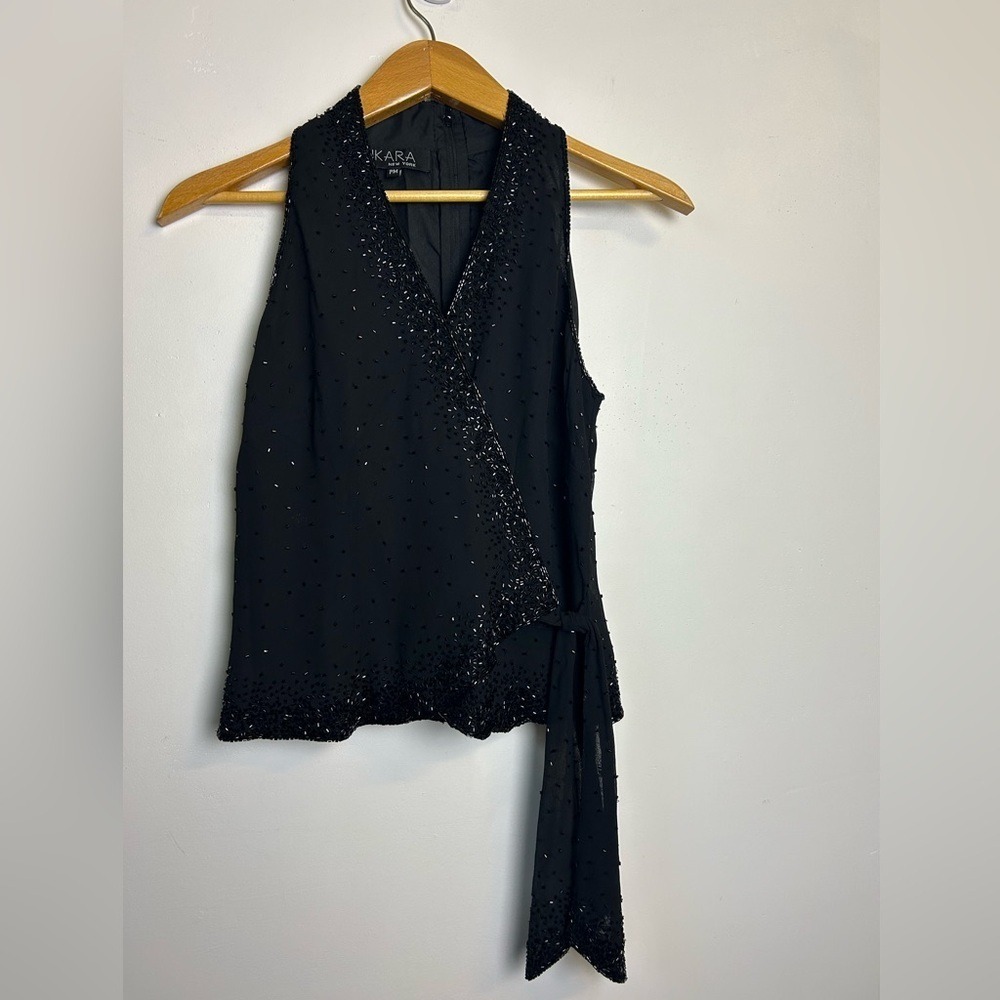 VTG Y2K Ykara Size Mp Black Sleeveless Wrap‎ Top Beaded Fairy
